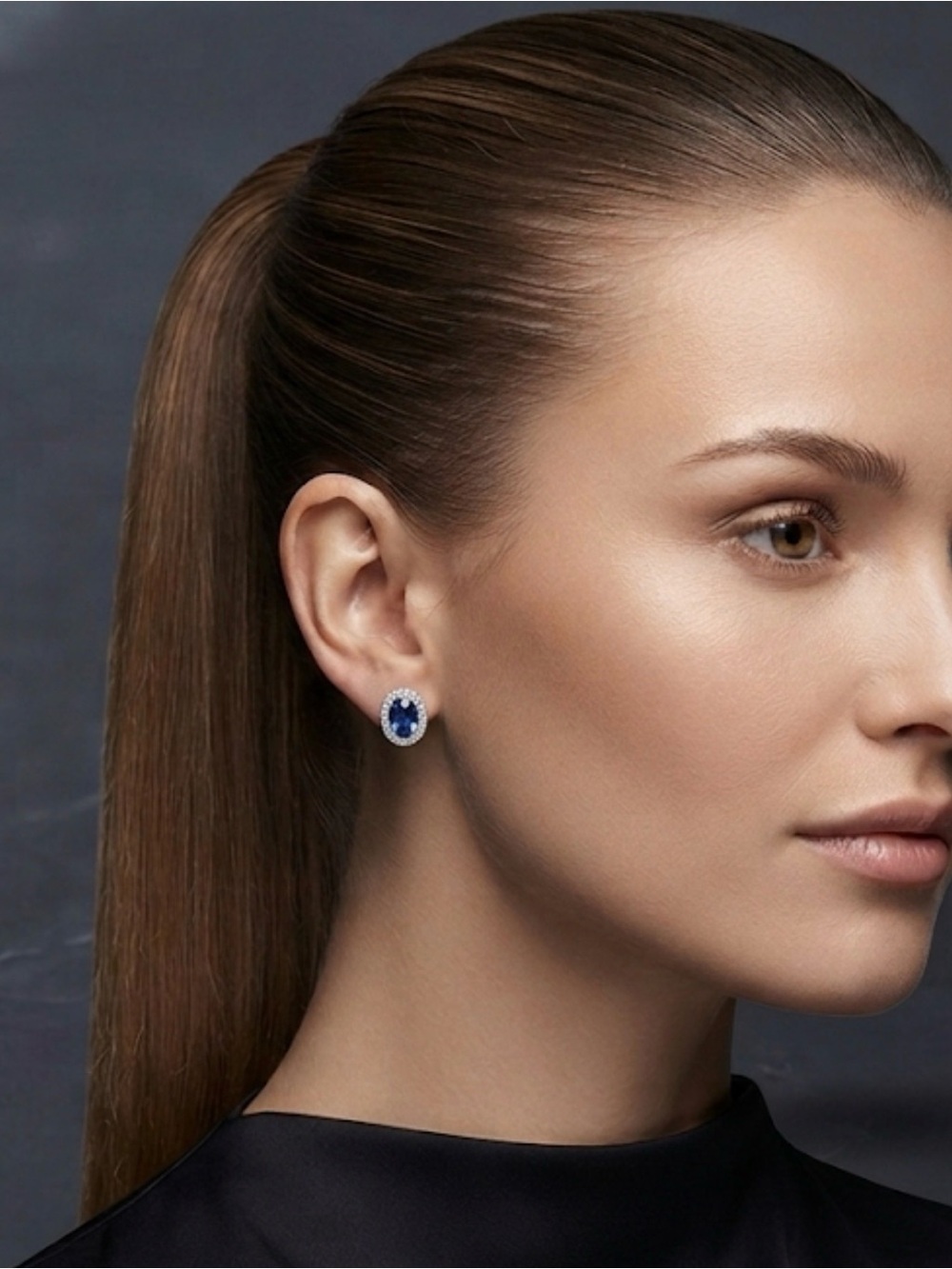Sapphire Blue Halo Stud Earrings – 925 Sterling Silver